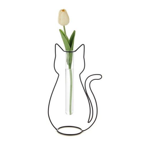 Vase soliflore chat noir contour en métal.