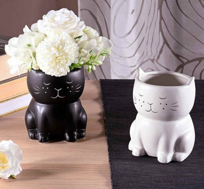 Vase chat noir ou blanc céramique