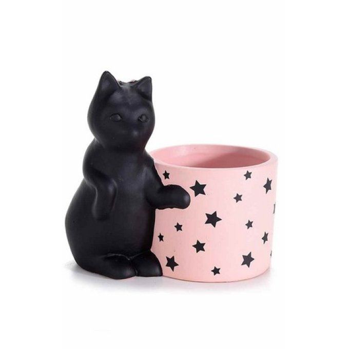 Pot à fleurs chat rose et noir