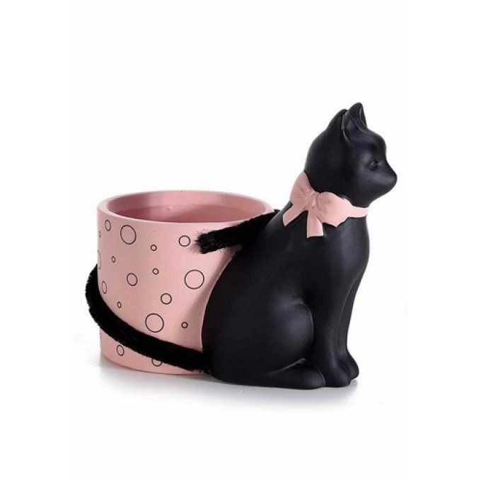 Pot à fleurs chat rose et noir