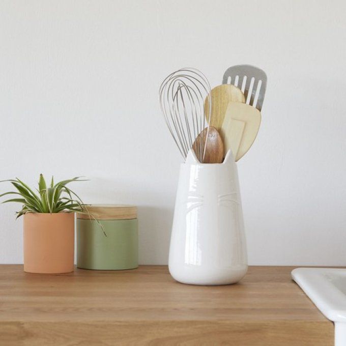 Pot multi-usages ou vase chat en céramique blanc ou gris