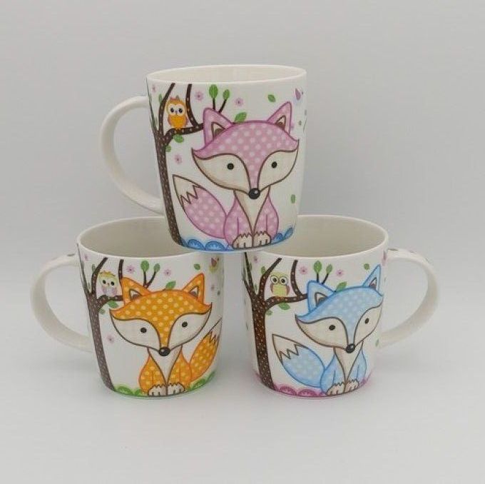 Mug renard et hibou sur sa branche.